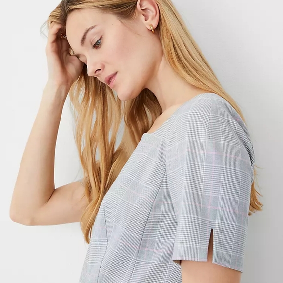 NWT Plaid Elbow Sleeve Square Neck Dress - Picture 2 of 3